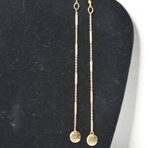 Just WOW 6" Gold Tone Link/Tube Chain Hammered Dics Hook Dangle Boho Earrings